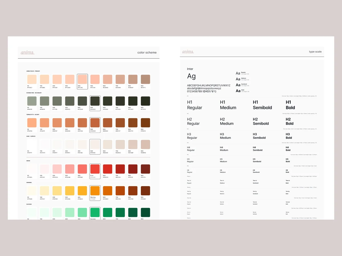 Anima colour scheme and type scale