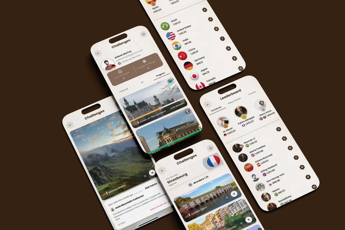 Norlu challenges and leaderboard screens